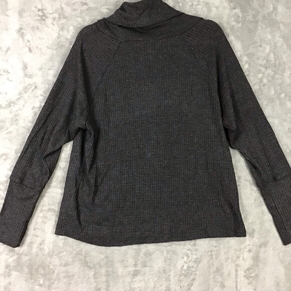Bobeau Womens Medium Top Dark Gray Charcoal Waffle Knit Cowl Neck Long Sleeve - Picture 10 of 10